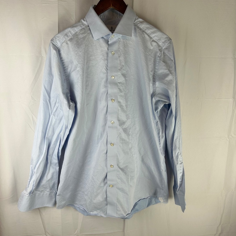 Emanuel Berg Dress‎ Shirt Mens L/XL 17" Light Blue Modern Fit Twill Long Sleeve